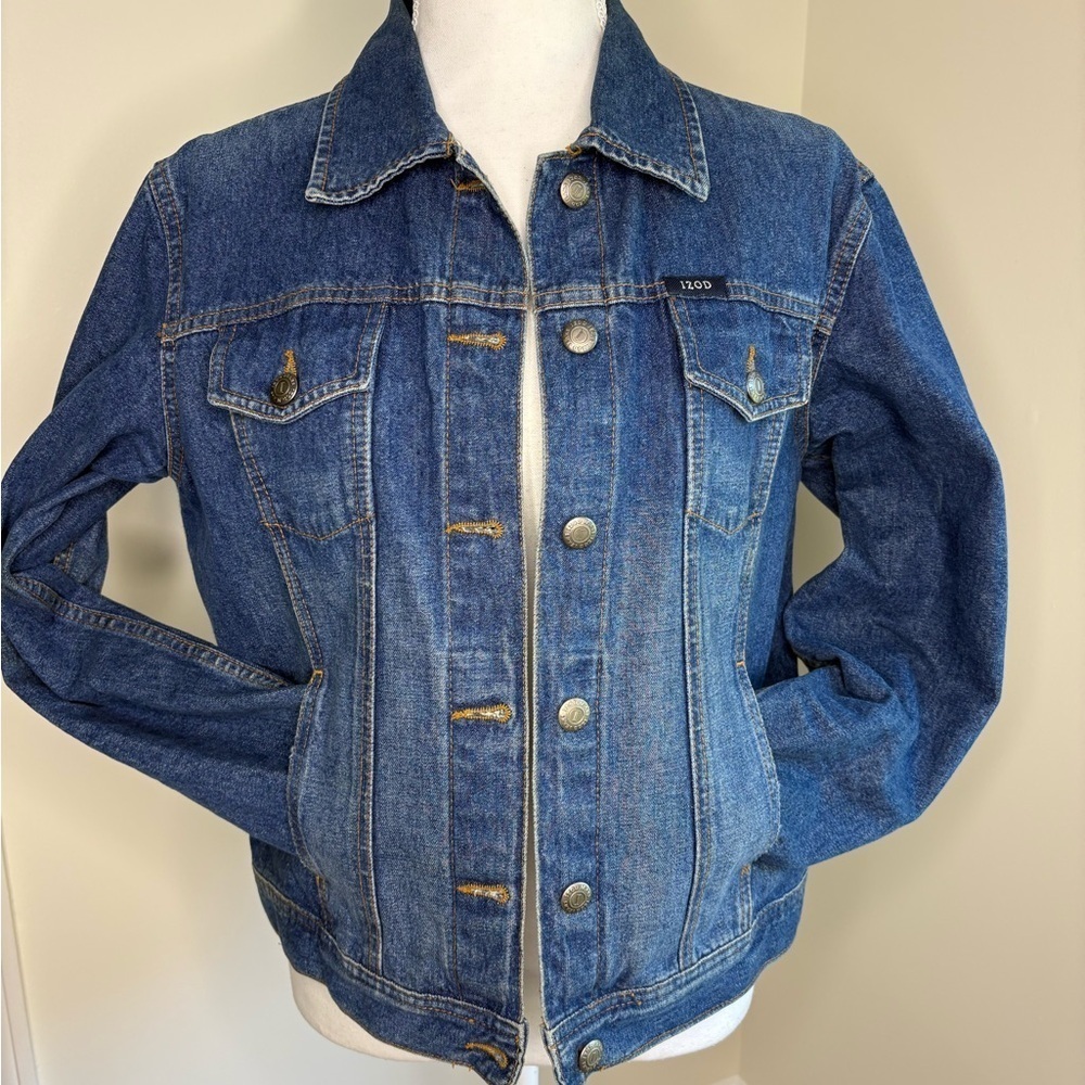 IZOD Jeans Blue Denim Button-Up Jacket. Petite Large. EUC